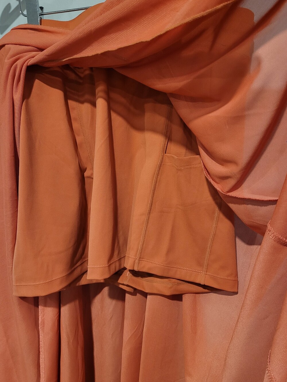 HALARA High Waisted Drawstring Mesh 2-in-1 Flowy Pocket Midi Skort Orange L - Picture 5 of 10